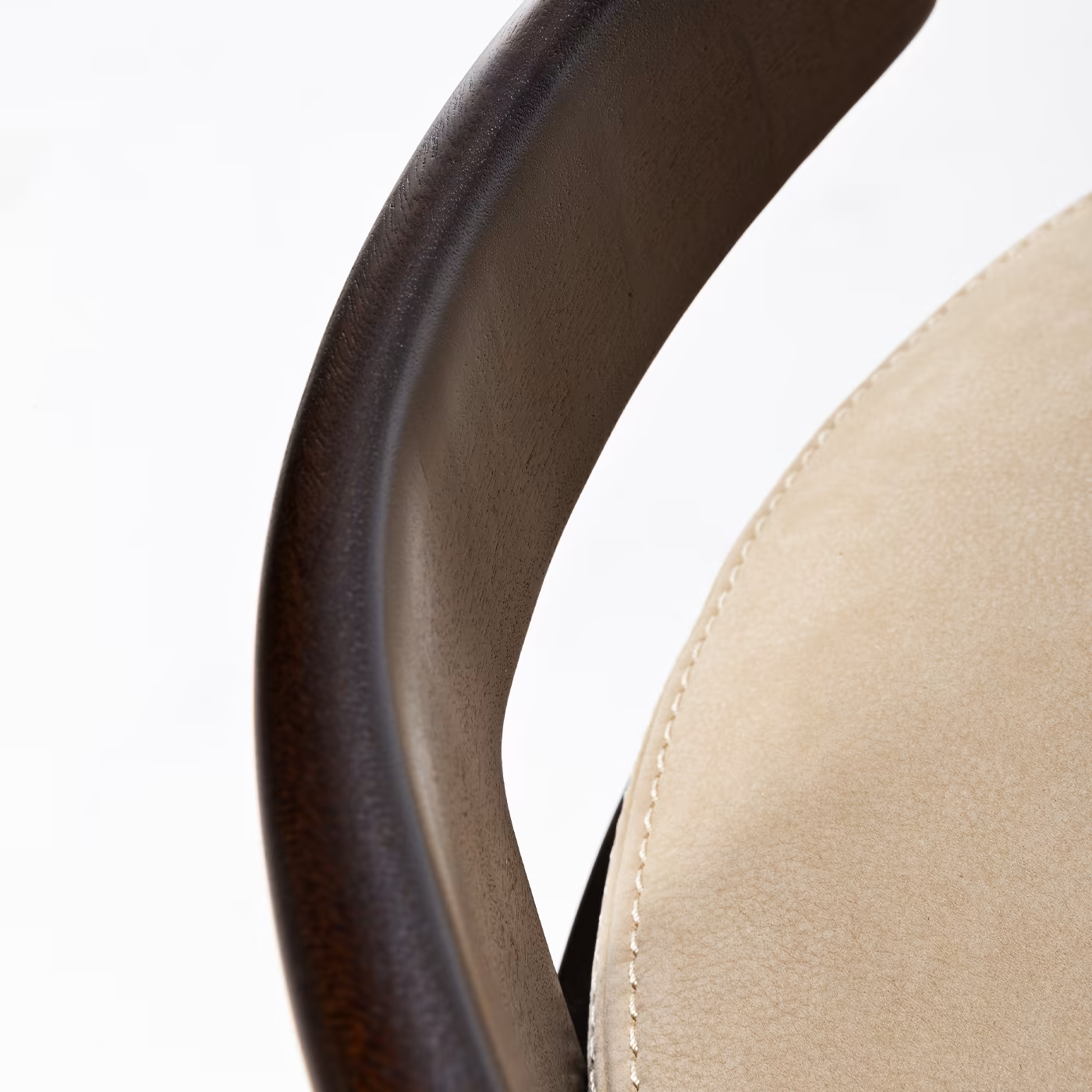 Cream white leather t-pouf with backrest