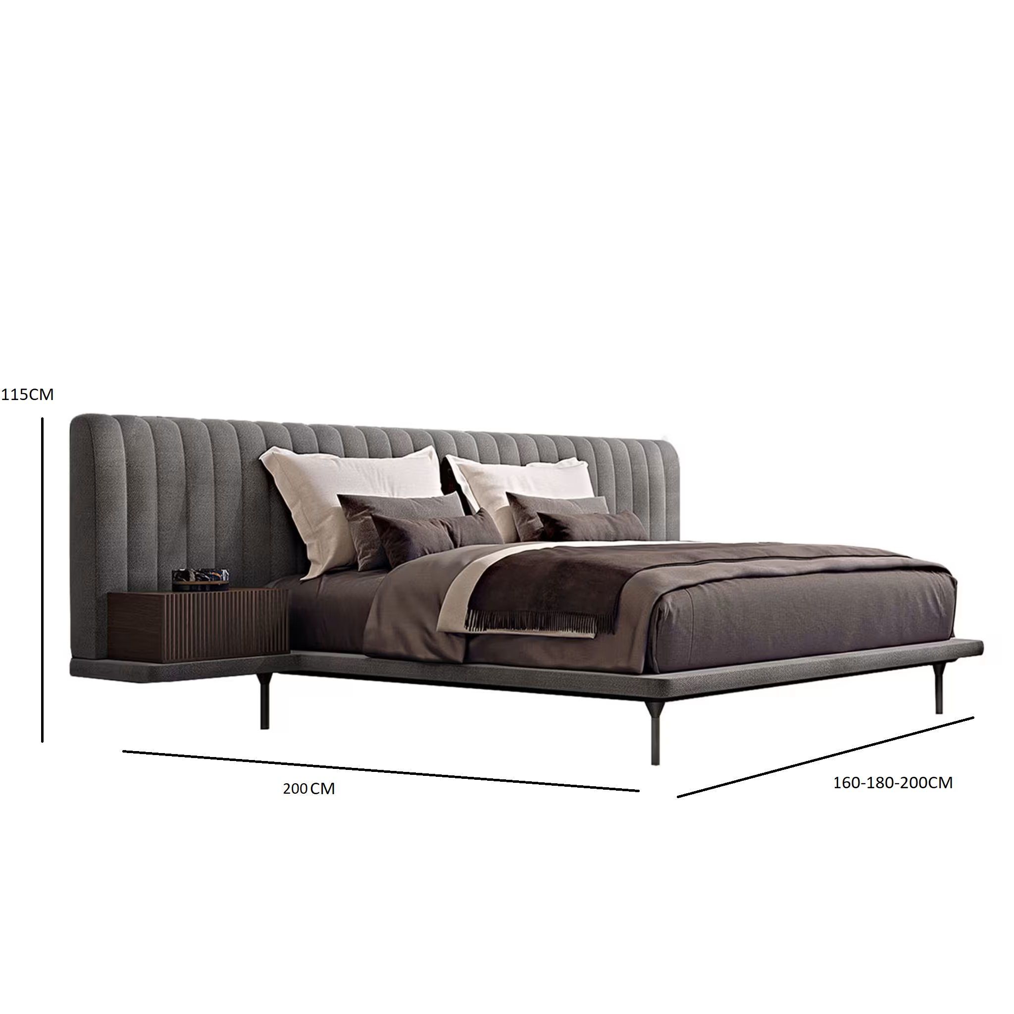 Opale large channeled gray double bed