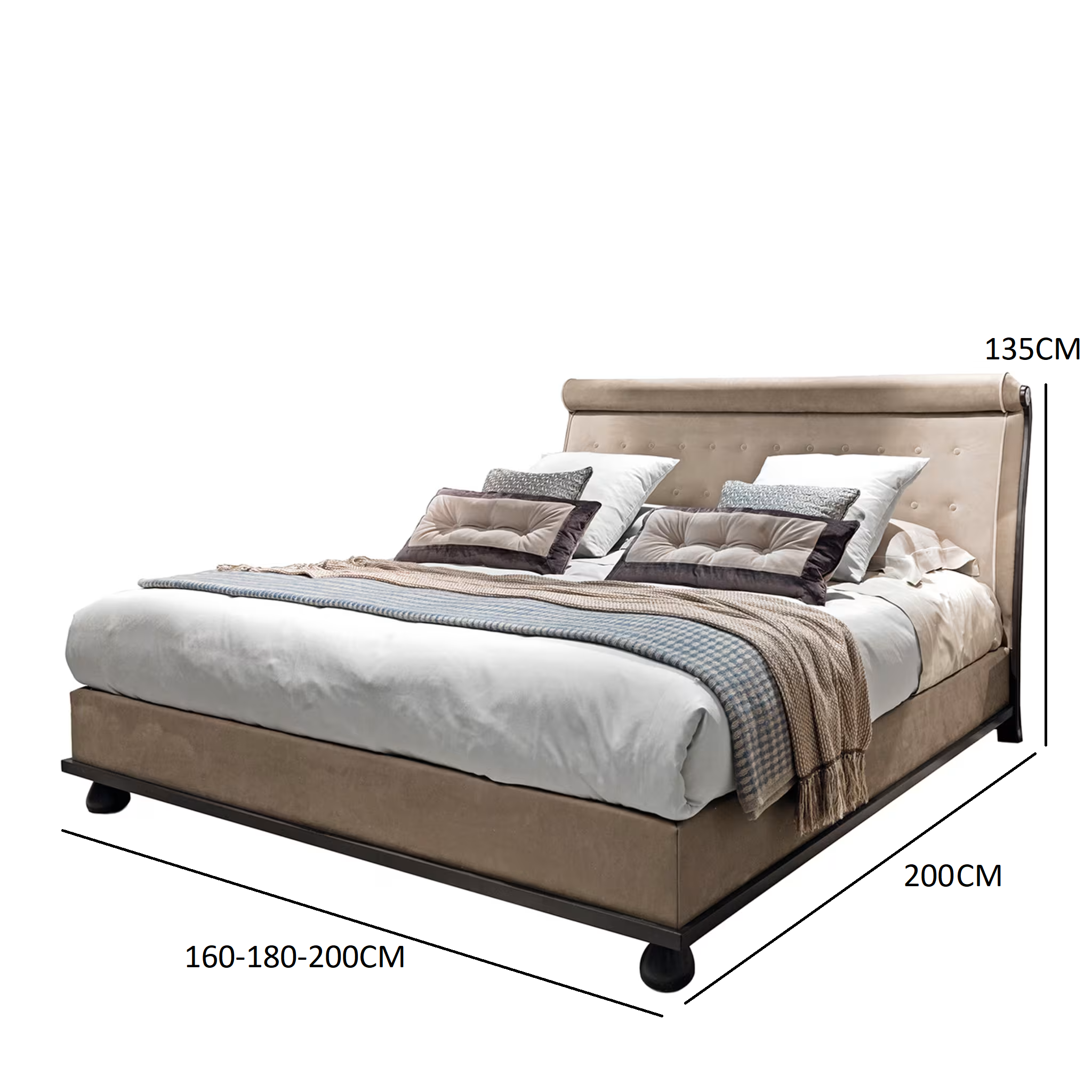 Cotton velvet and nabuk beige bed