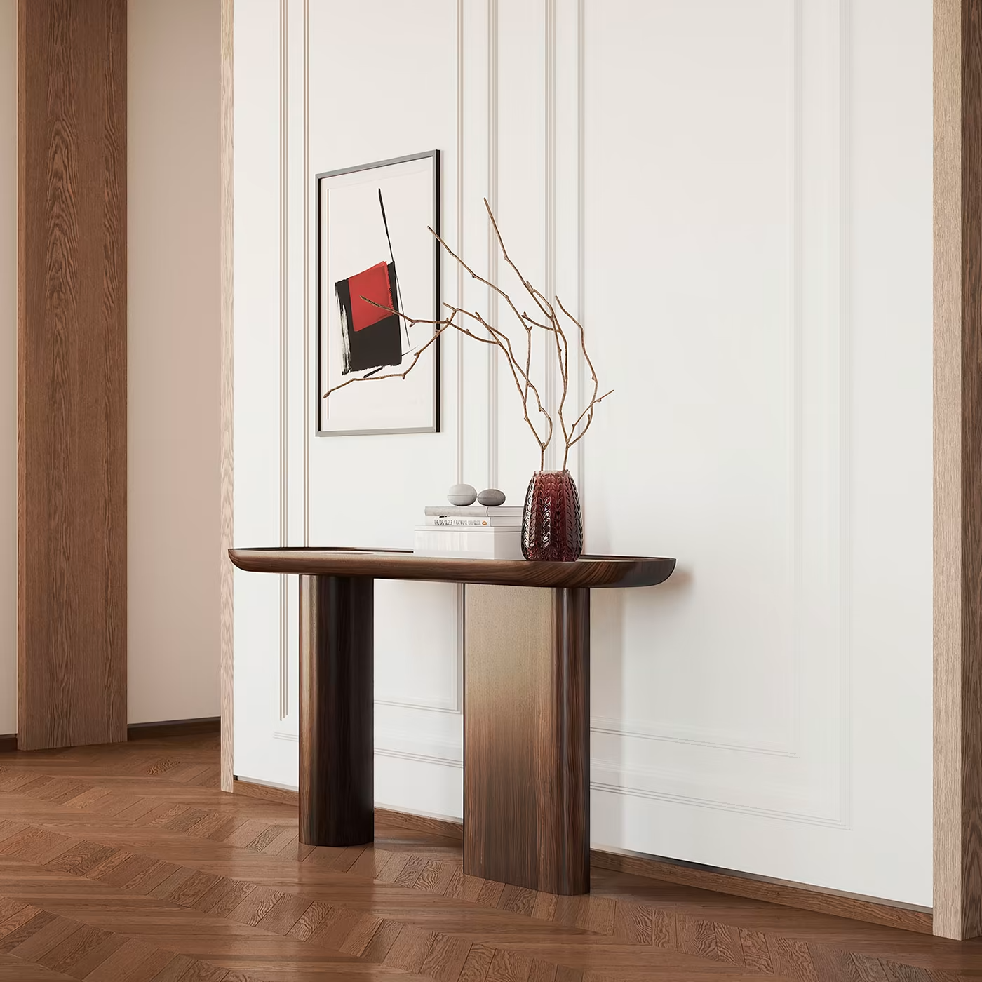 Oval canaletto walnut console
