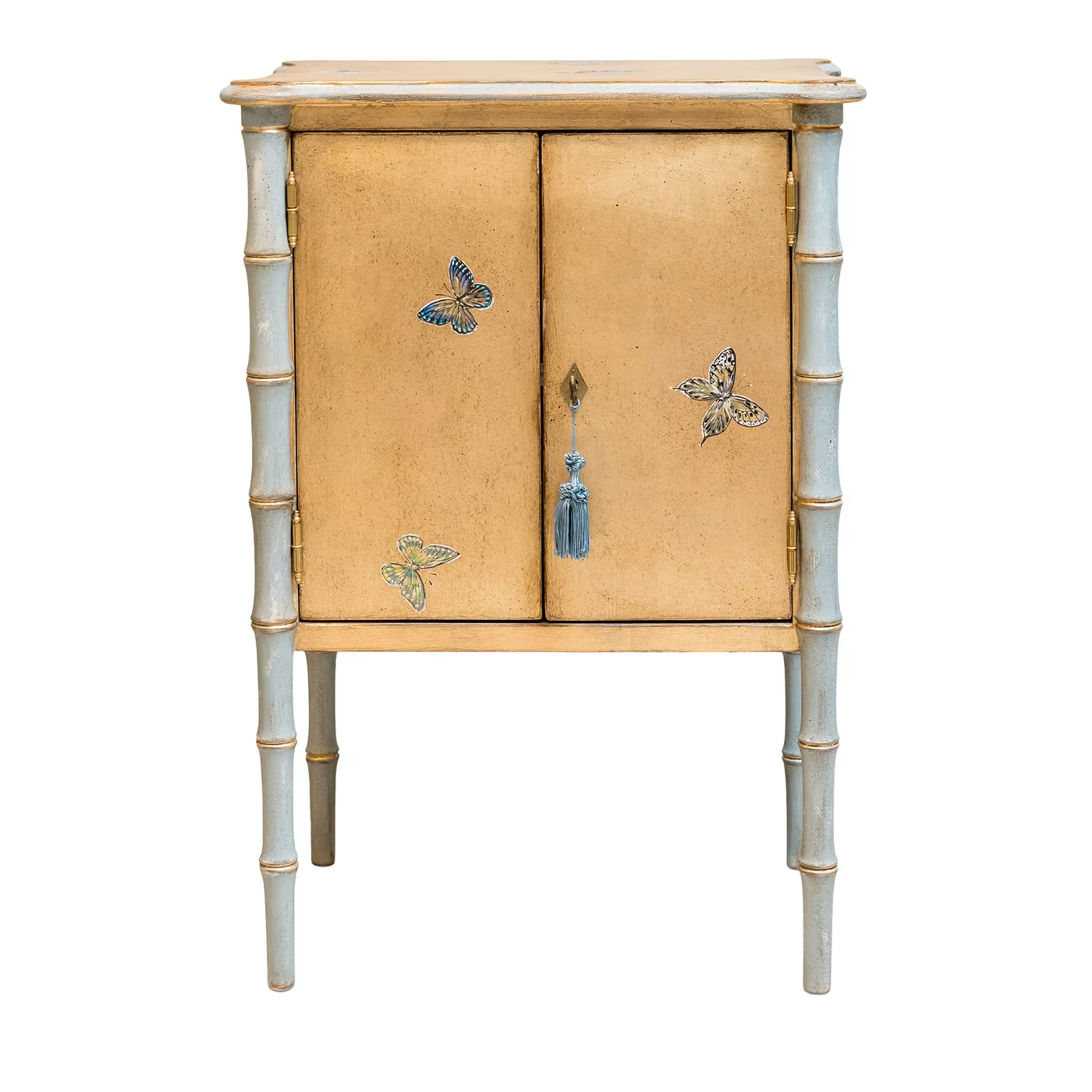 Gold-leaf lombardia bamboo nightstand with butterflies