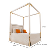 White leather and golden bronze double canopy bed