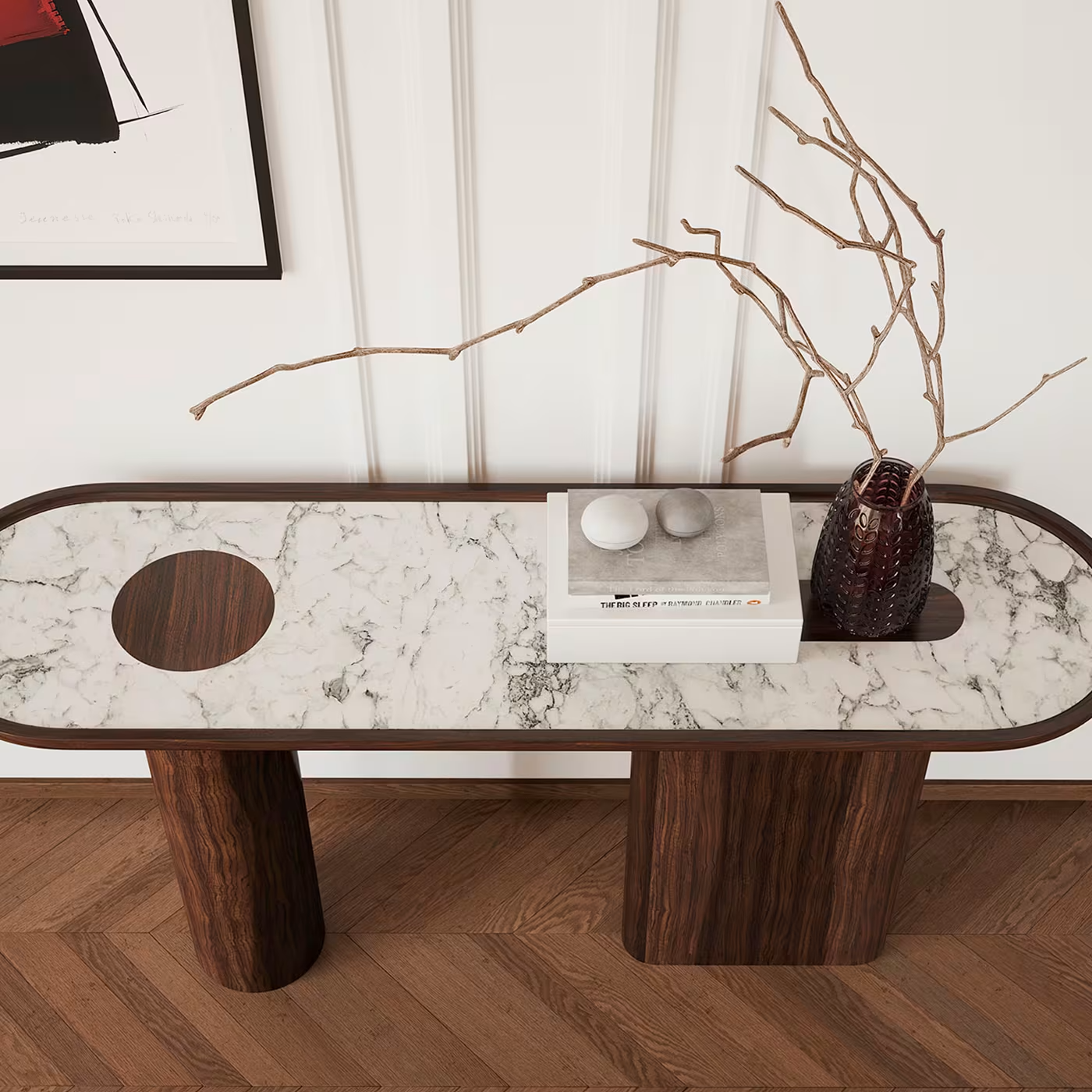 Oval canaletto walnut console