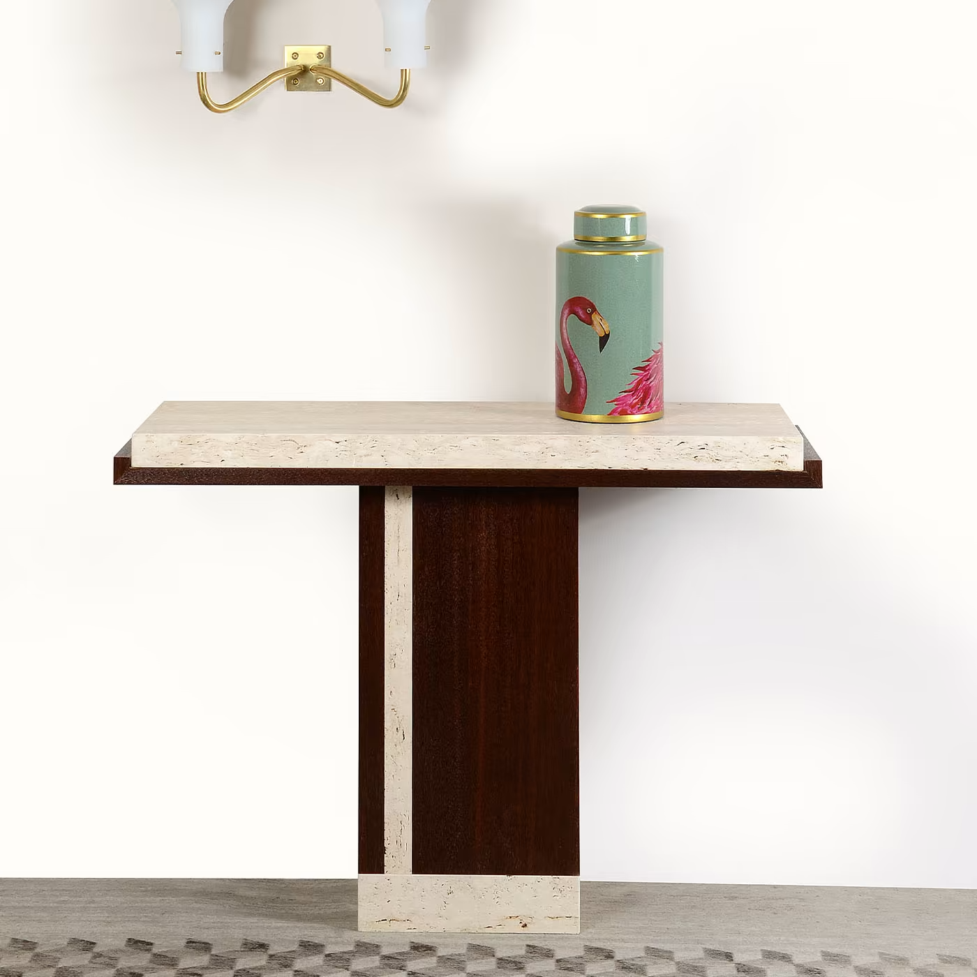 Elemento sucupira and travertine console table