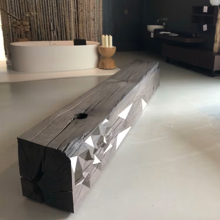 Polygon fossil oak bench