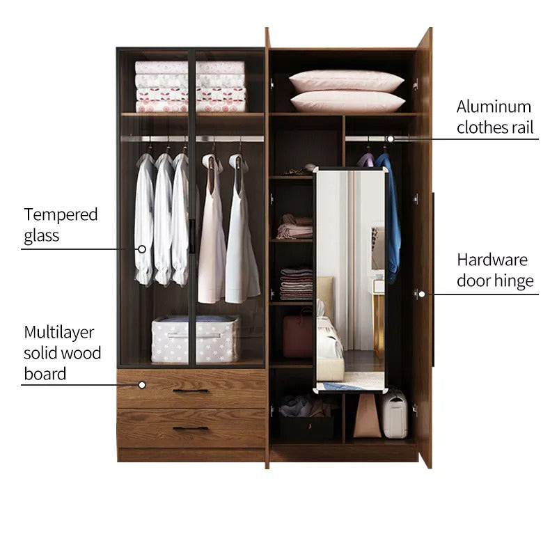 Wooden wardrobe with glass door